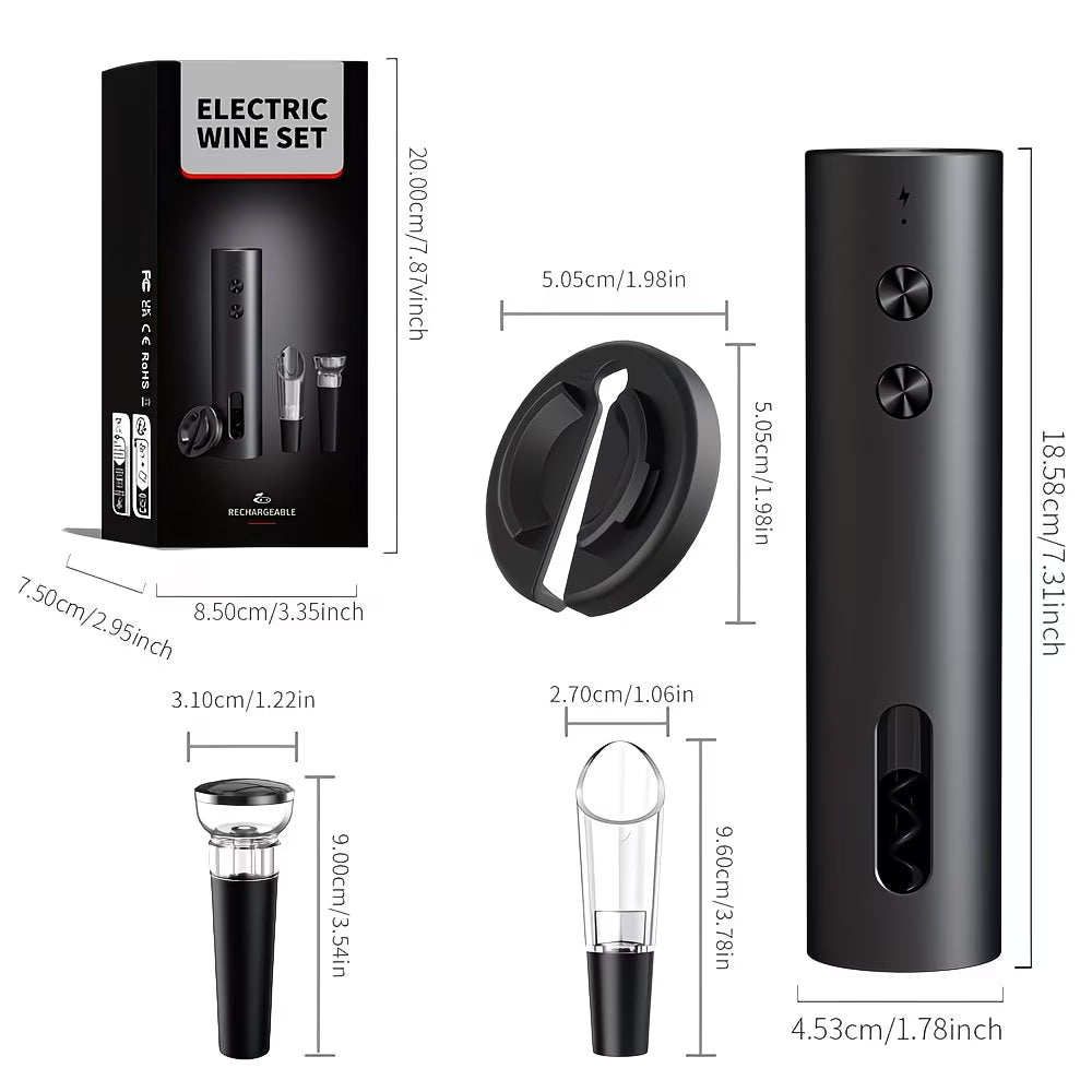 Rechargeable Electric Wine Bottle Opener, Powerful Automatic Wine Opener Corkscrew with Foil Cutter, Wine Pourer, Vacuum Stopper