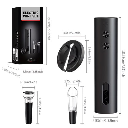 Rechargeable Electric Wine Bottle Opener, Powerful Automatic Wine Opener Corkscrew with Foil Cutter, Wine Pourer, Vacuum Stopper