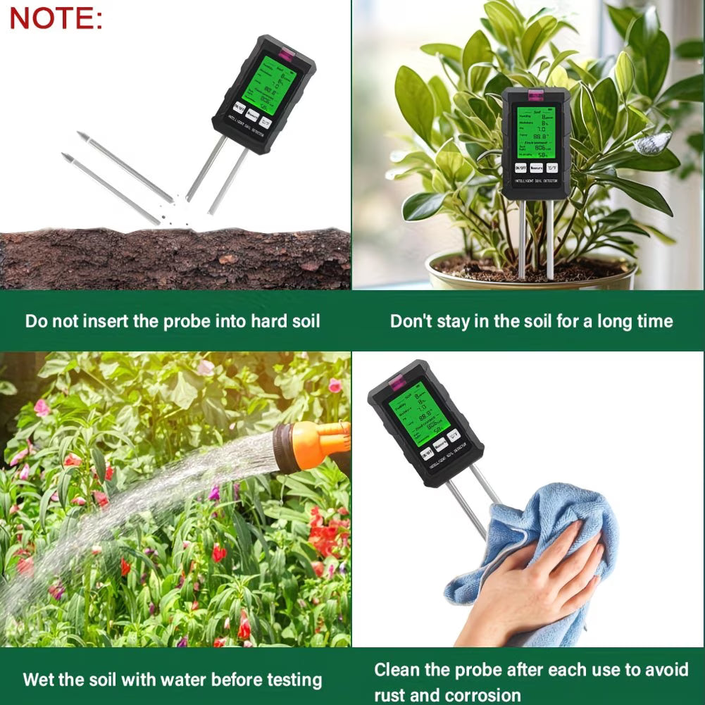 1 Multifunctional 6-in-1 Soil Moisture Tester pH Tester Fertility/Lightness/Carbon Dioxide Absorption Garden Thermometer