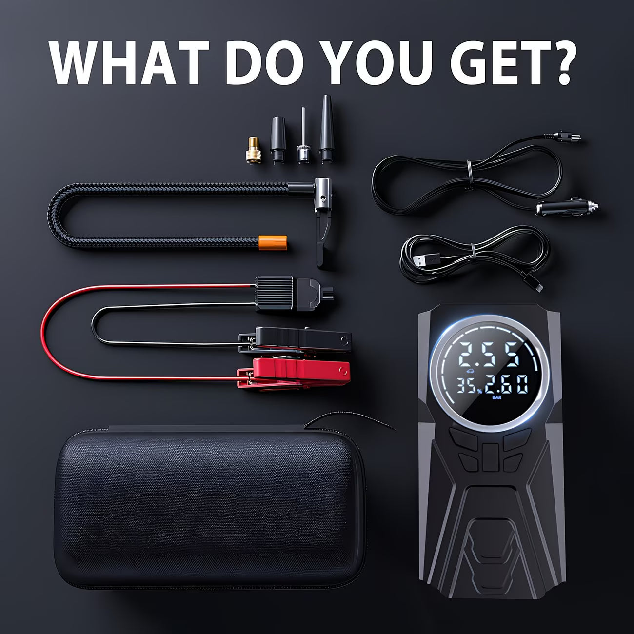 Portable Jump Starter Featuring an Air Compressor