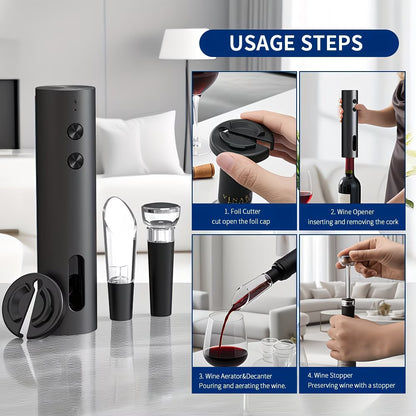 Rechargeable Electric Wine Bottle Opener, Powerful Automatic Wine Opener Corkscrew with Foil Cutter, Wine Pourer, Vacuum Stopper