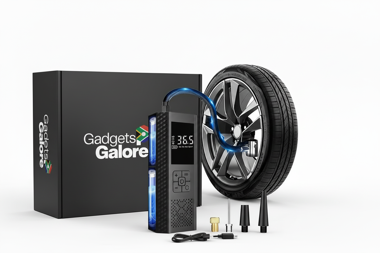 Tire inflator with both logos in white