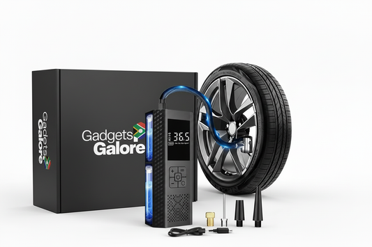 Tire inflator with both logos in white